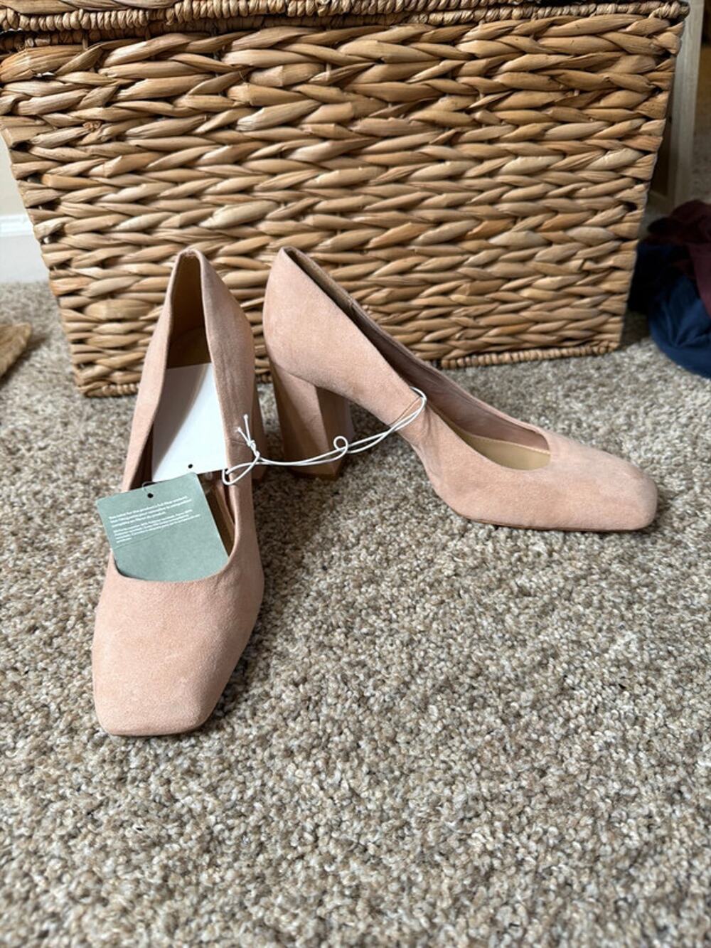 H&M pink square black faux suede pump 9 728